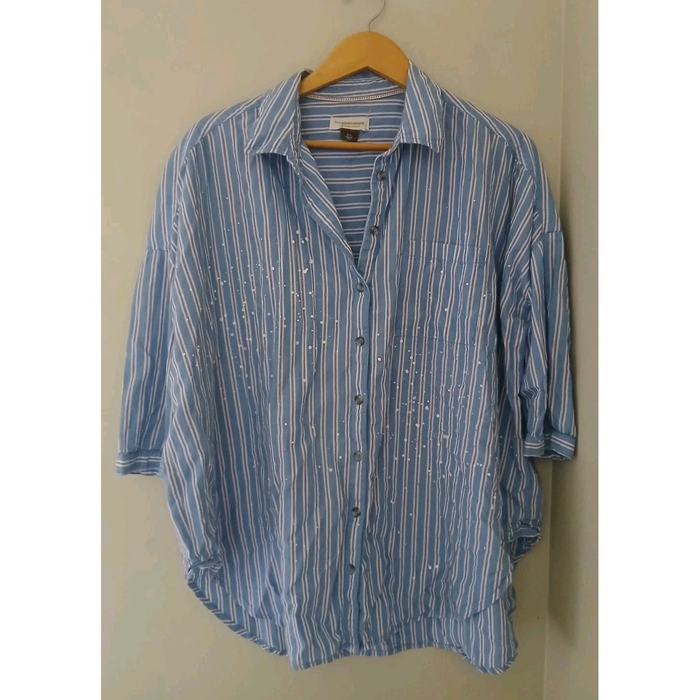 Anthropologie Pilcro Bo Boyfriend Button Up Shirt Size Medium Large Preppy